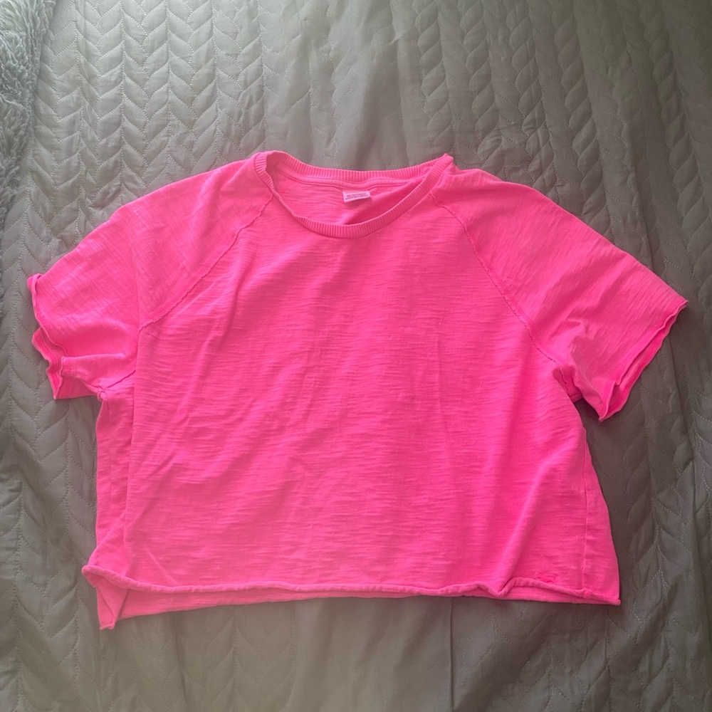 PINK Victoria's Secret Hot Pink Cropped Shirt